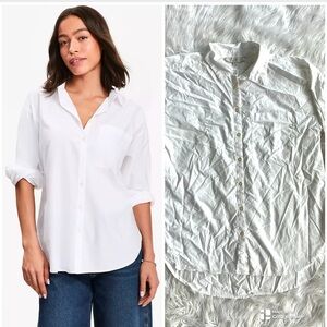 LOFT Shirt M Relaxed Pocket Button Front Long Sleeve Cotton Blend White